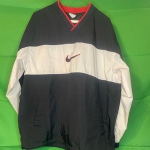 Vintage Nike Windbreaker Black, Red, & White Size M with Minor Stains